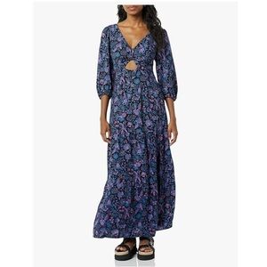 Goodthreads Women's Fluid Twill Puff Sleeve Cutout Maxi Dress